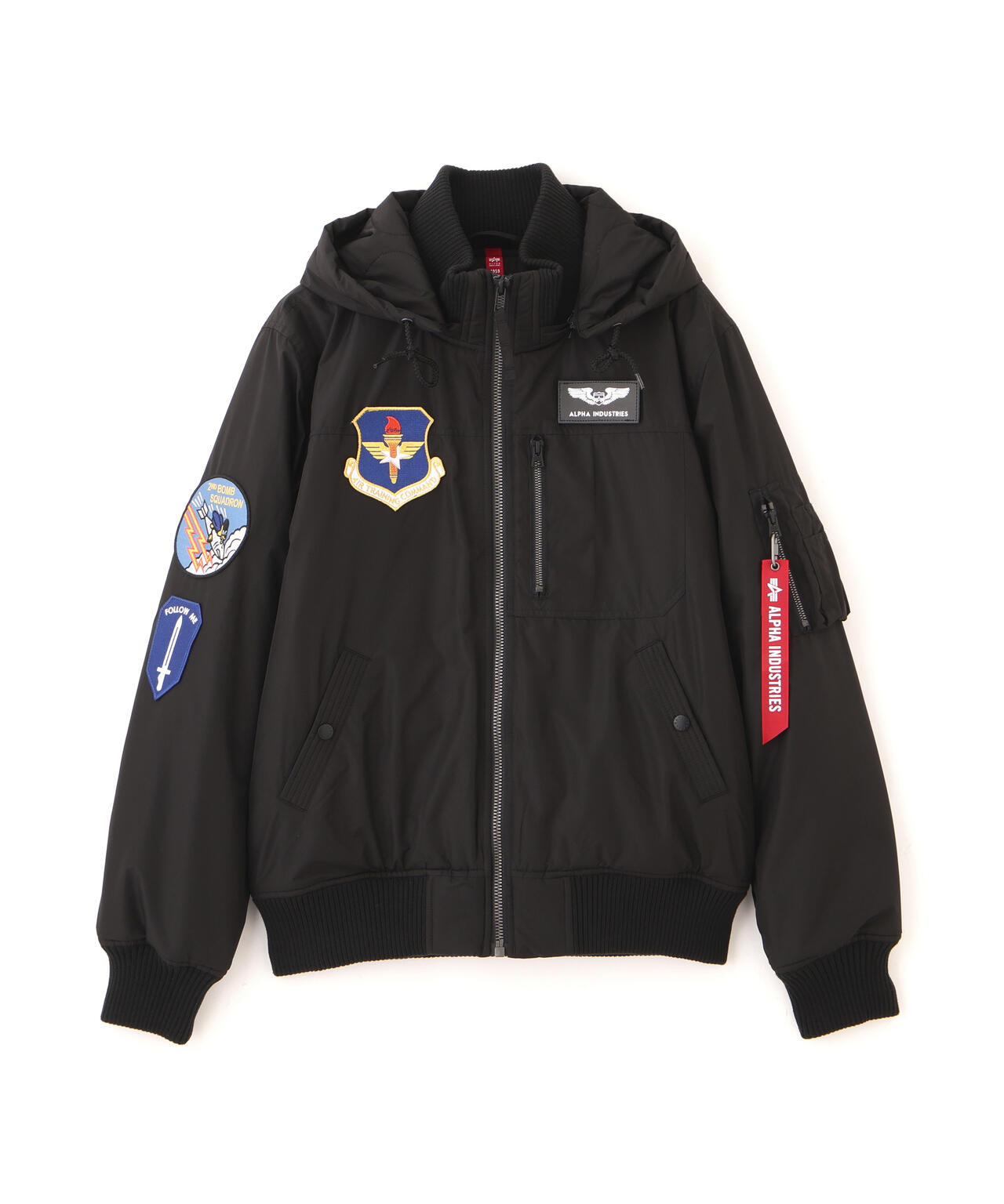 PATCHED HOODED RIB FLIGHT JACKET