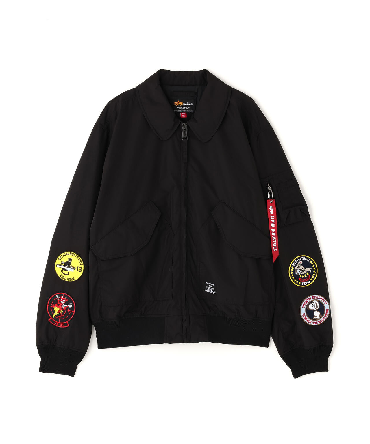 ALPHA USA製 CWU-36/P フライトジャケット ブラック M CWU 36/P RELAXED PATCHED FLIGHT JACKET ｜アルファ インダストリーズ