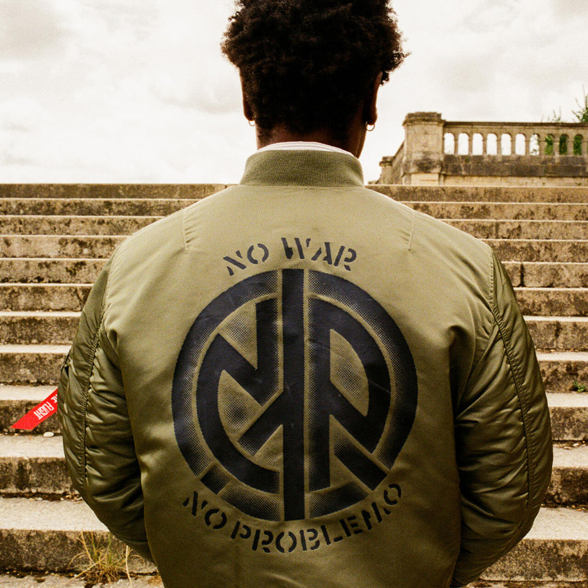 alphama1 オリーブグリーン NO PROBLEMO X ALPHA NO WAR MA-1 ｜アルファ インダストリーズ