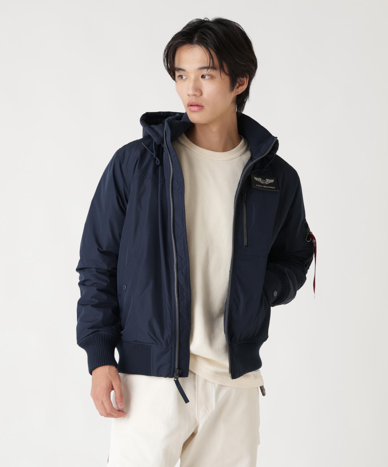 HOODED RIB FLIGHT JACKET