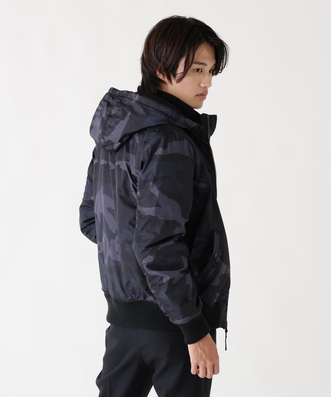 HOODED RIB FLIGHT JACKET