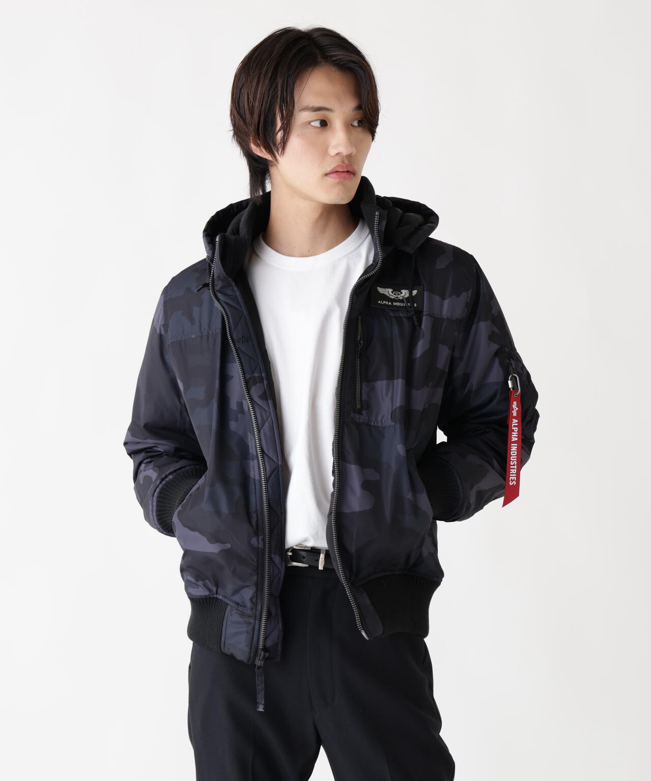 アルファインダストリーズ フーデット フライトジャケット ブラック HOODED RIB FLIGHT JACKET ｜アルファ インダストリーズ