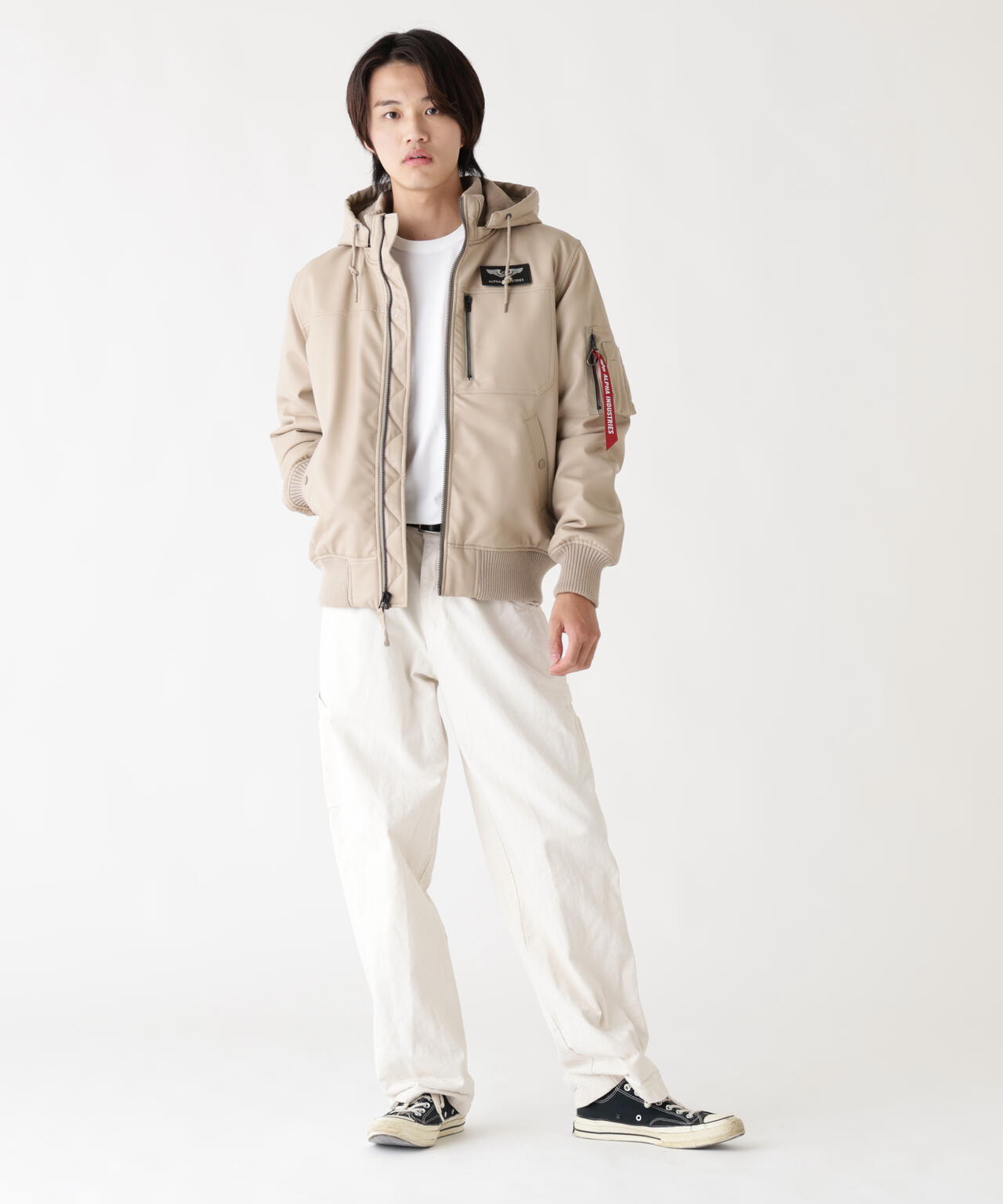 FAUX LEATHER HOODED RIB FLIGHT JACKET