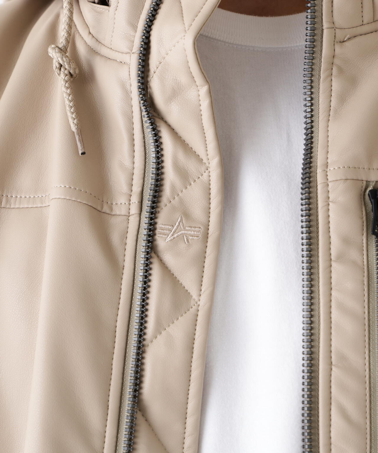 FAUX LEATHER HOODED RIB FLIGHT JACKET