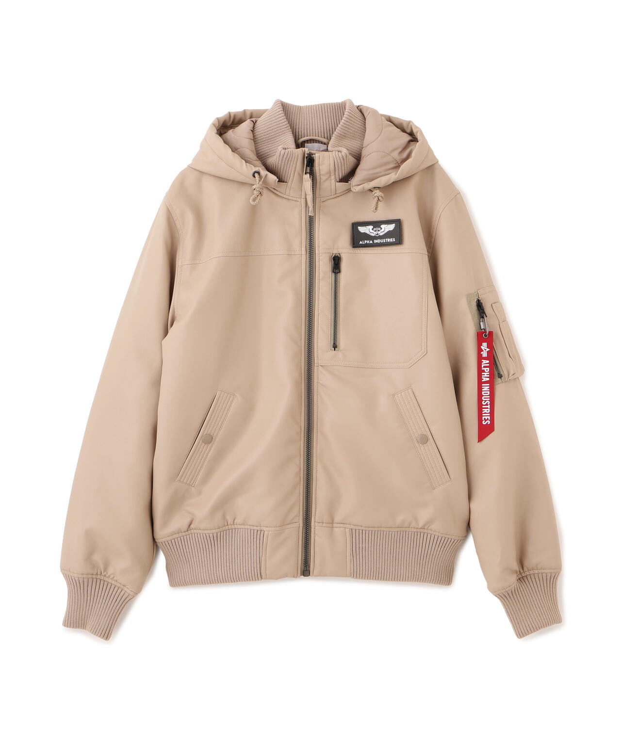 FAUX LEATHER HOODED RIB FLIGHT JACKET