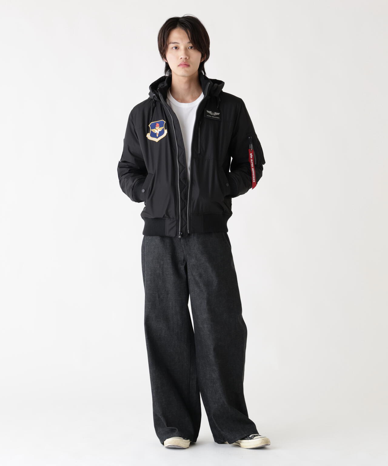 PATCHED HOODED RIB FLIGHT JACKET