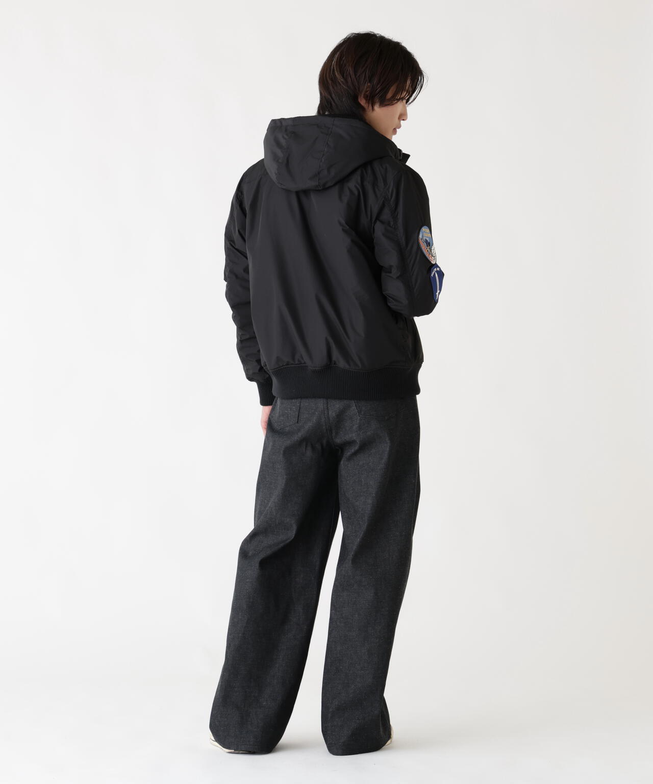 PATCHED HOODED RIB FLIGHT JACKET