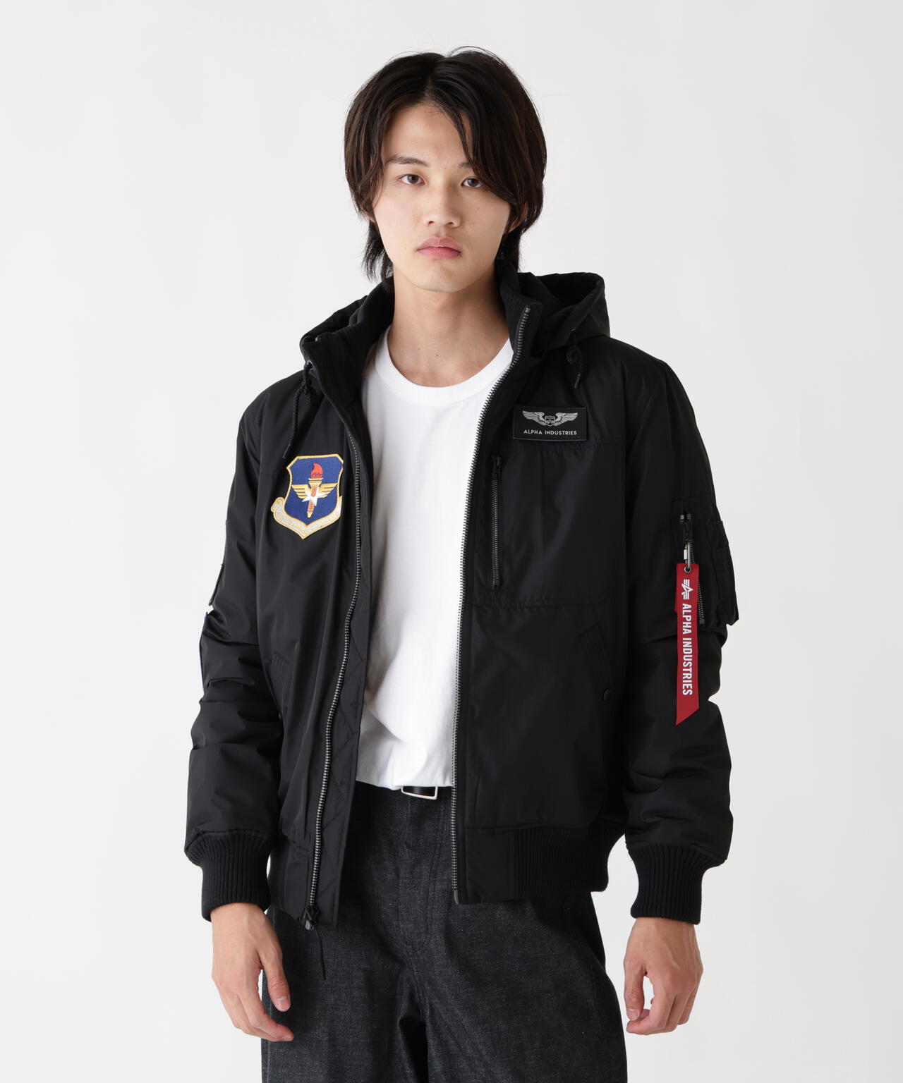 PATCHED HOODED RIB FLIGHT JACKET ｜アルファ インダストリーズ