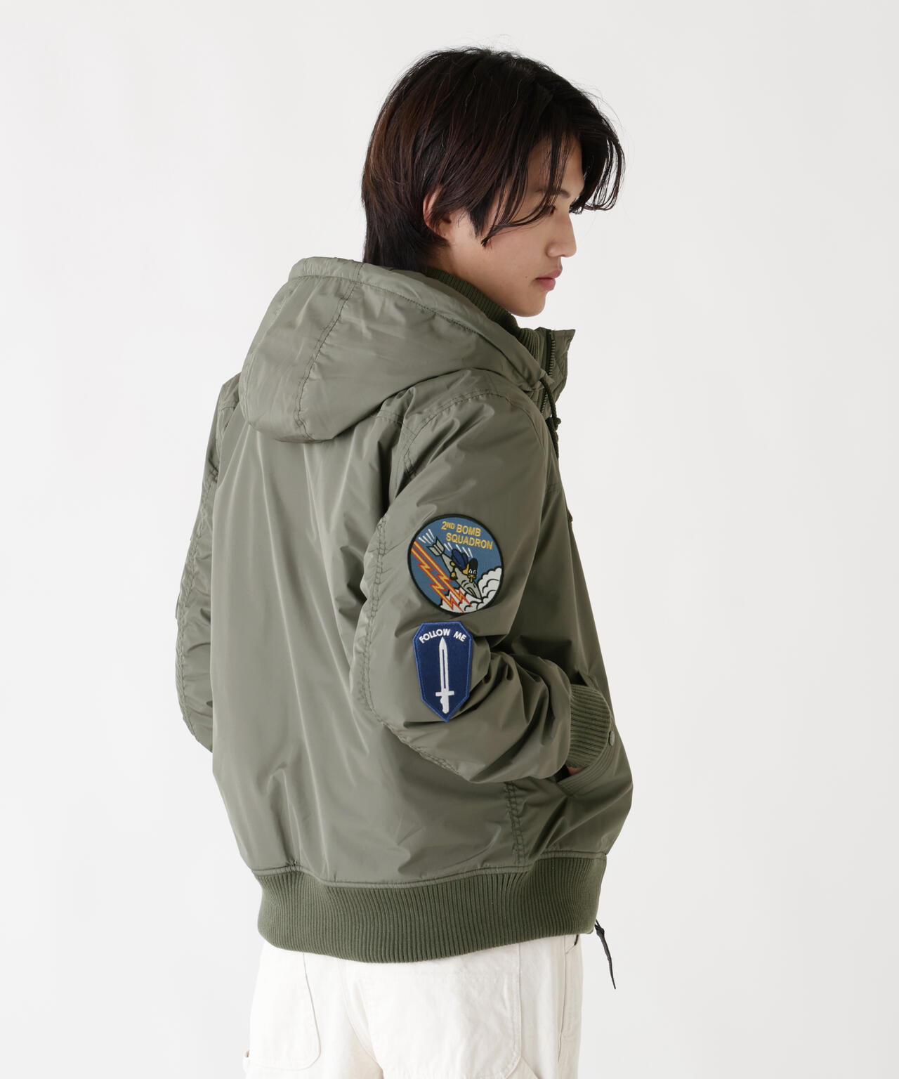 PATCHED HOODED RIB FLIGHT JACKET