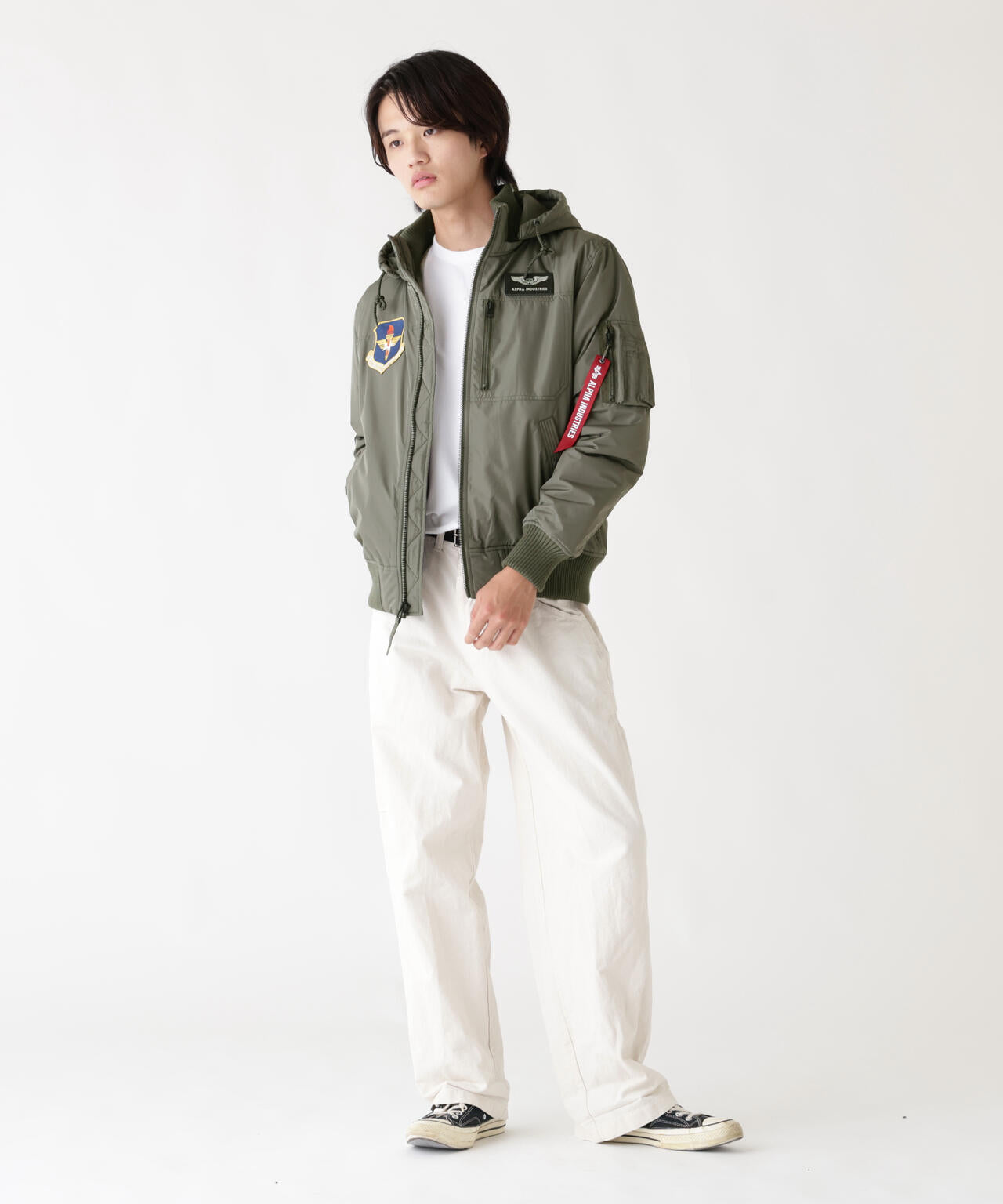 PATCHED HOODED RIB FLIGHT JACKET