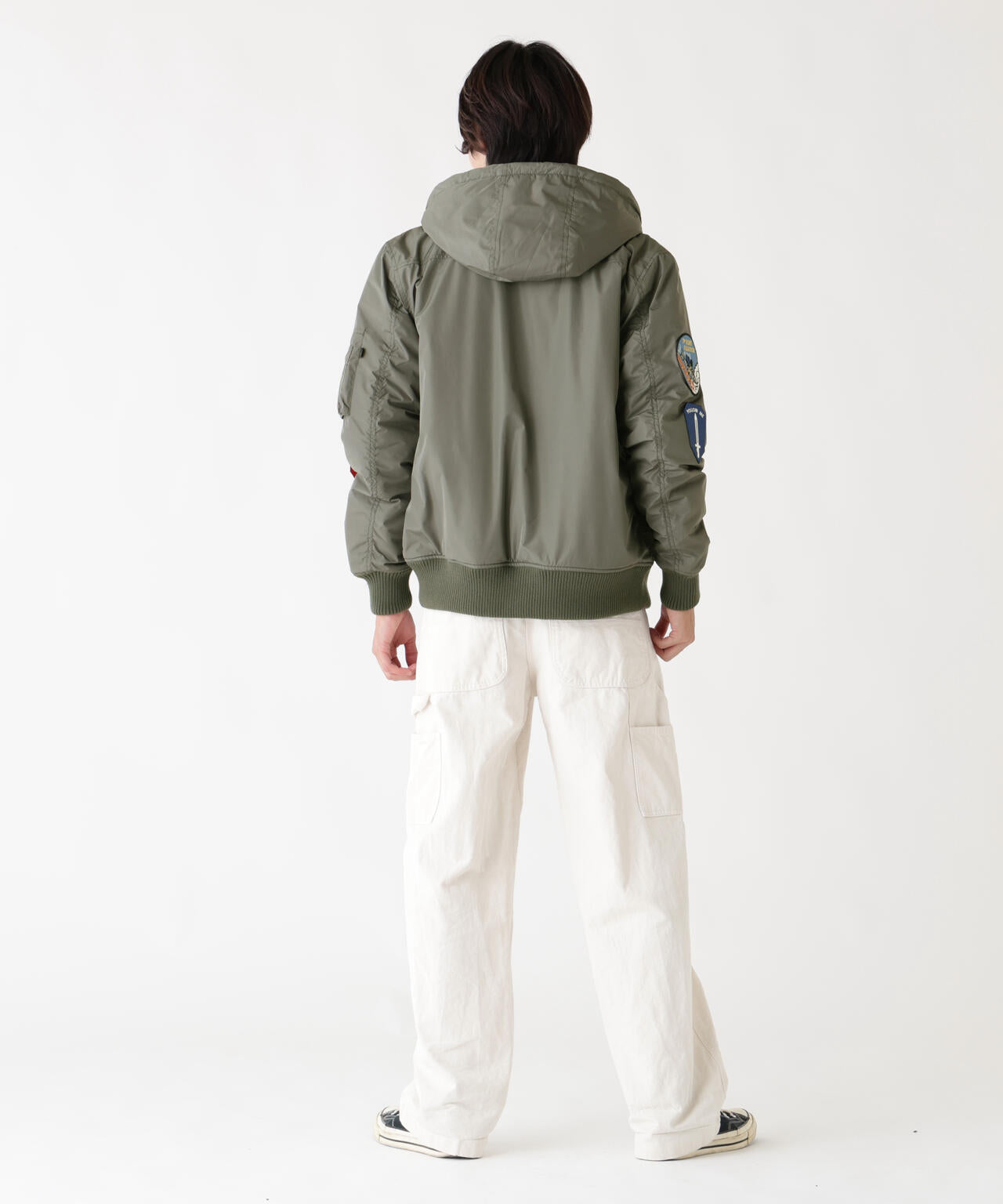 PATCHED HOODED RIB FLIGHT JACKET