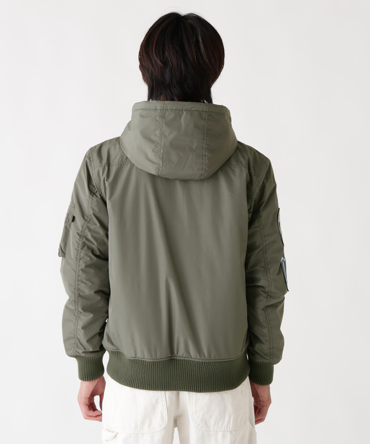 PATCHED HOODED RIB FLIGHT JACKET