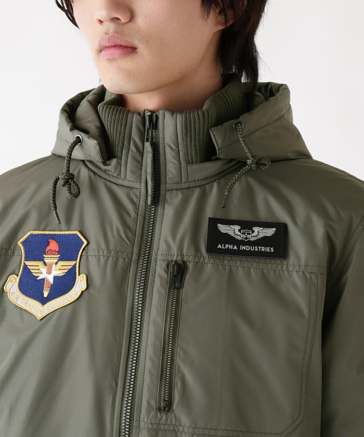 PATCHED HOODED RIB FLIGHT JACKET