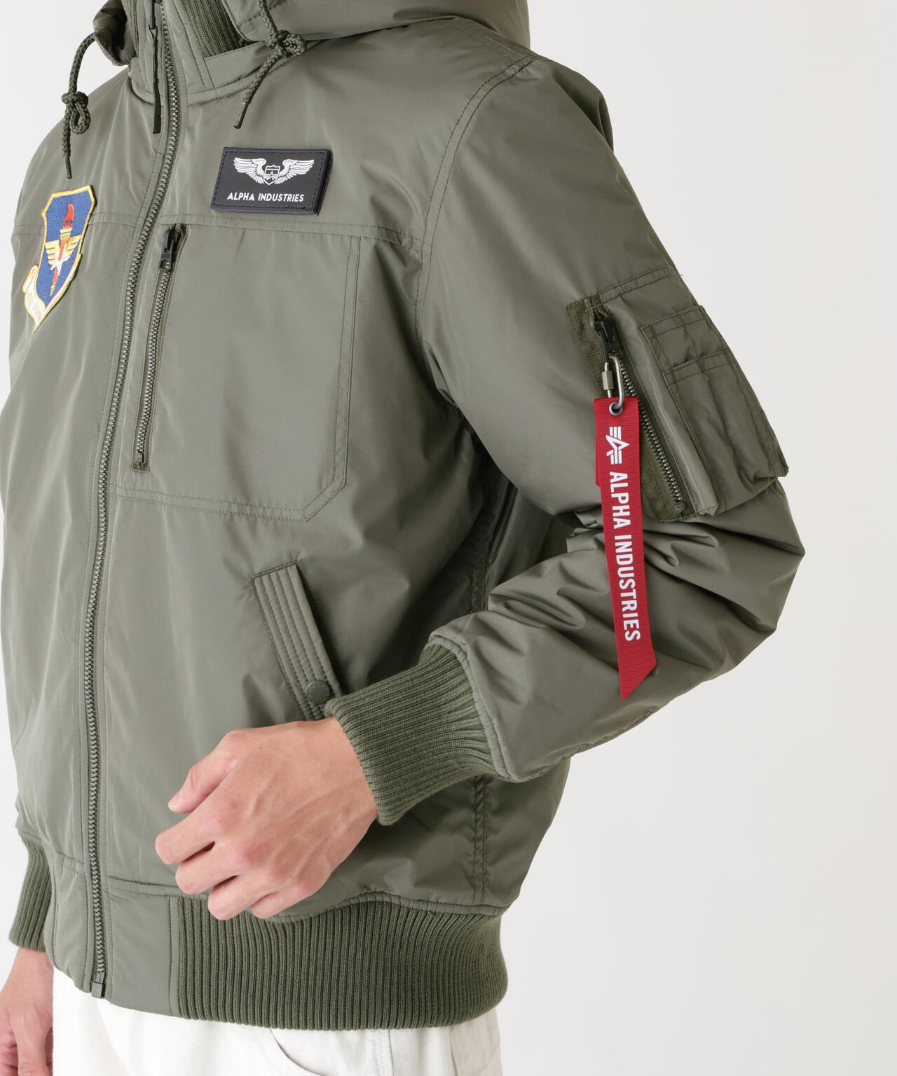 PATCHED HOODED RIB FLIGHT JACKET