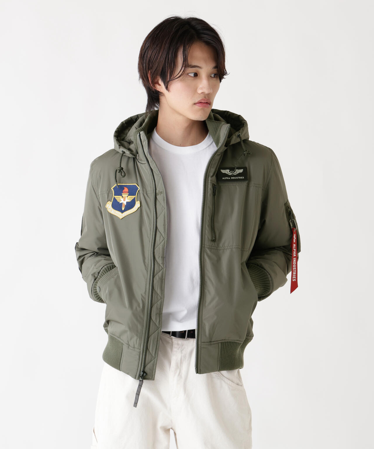 PATCHED HOODED RIB FLIGHT JACKET