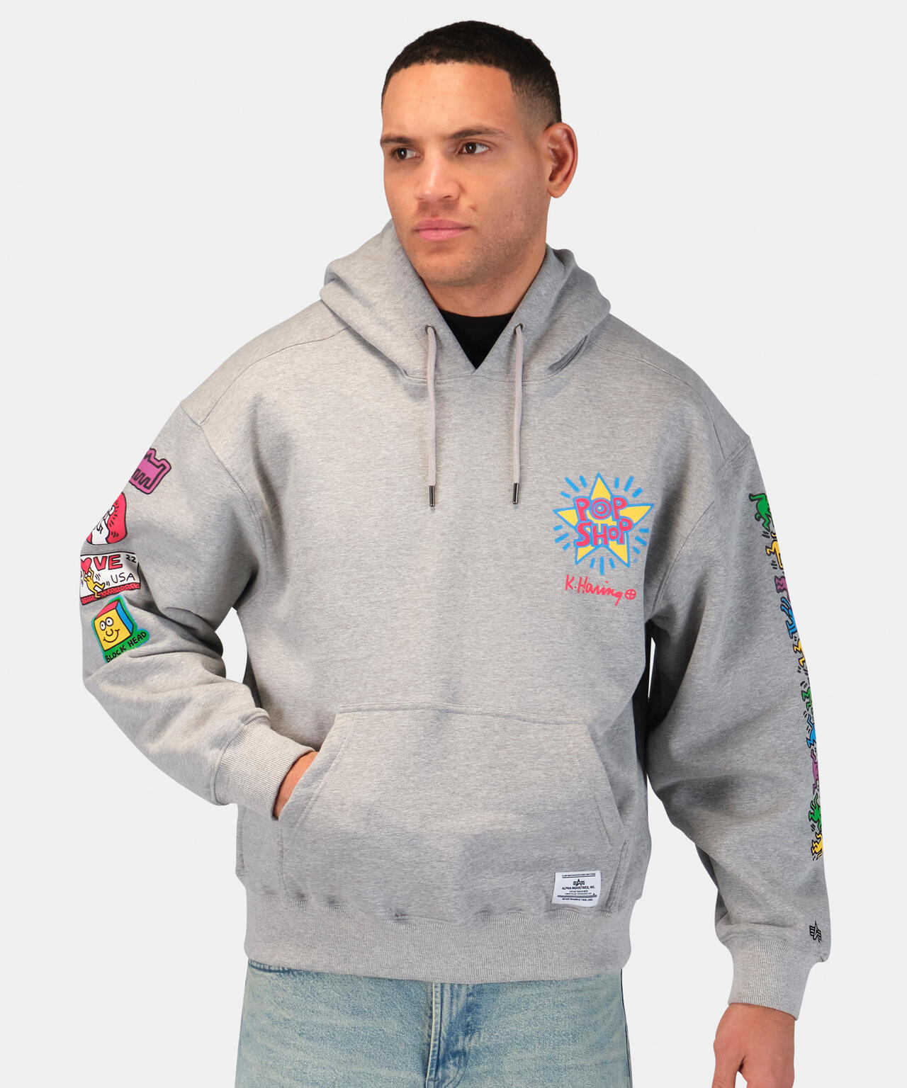 【希少】K.Haring ヘリング ボンバージャケット グラフィックプリント L Keith Haring X Alpha POP SHOP GRAPHIC HOODIE ｜アルファ